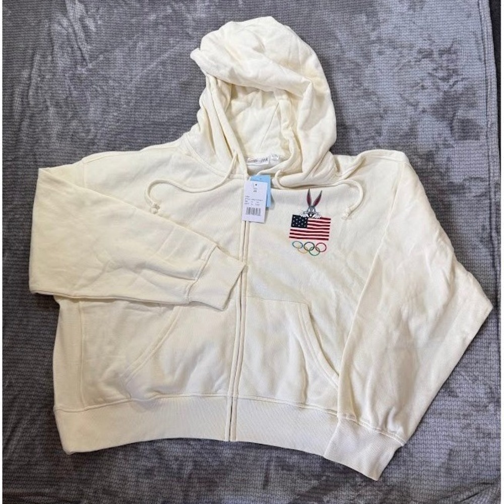 Looney Tunes Team‎ USA Olympics Bugs Bunny Zip Up Hoodie Cream 2X WRLT07FSJH